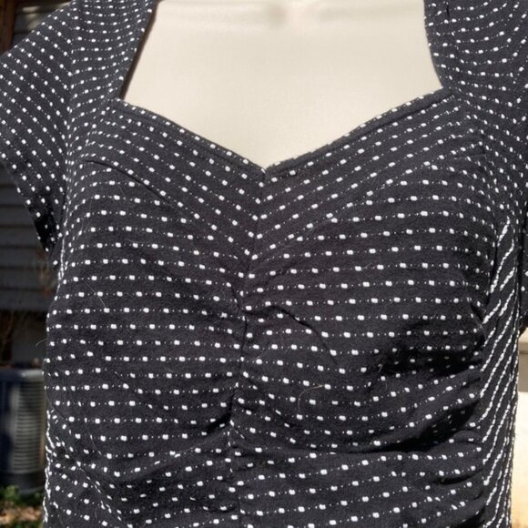 ANTHROPOLOGIE Pin-up Calendar Girl Black with White Polka Dots Top Womens Medium - Picture 4 of 11